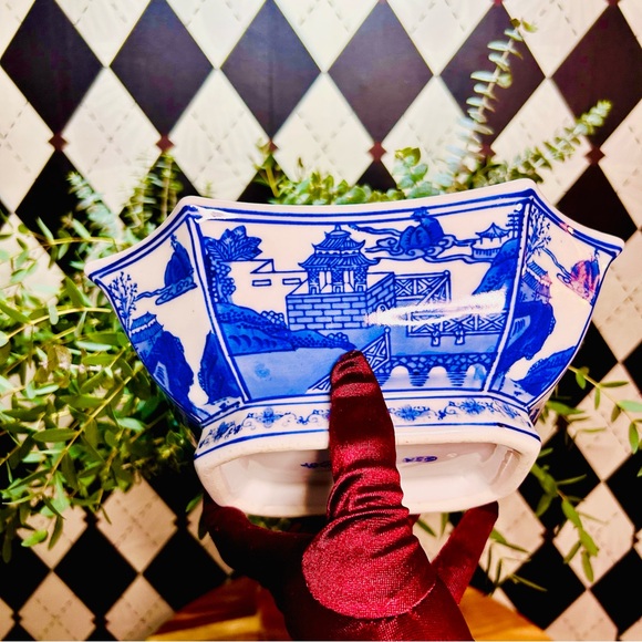 Other - Vintage Asian Blue and White Porcelain Hexagonal Bowl